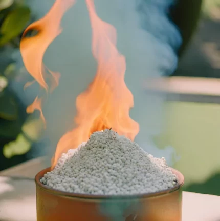 activated alumina and fire next to it with green background