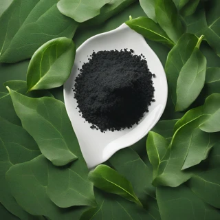 activated carbon with green leaves in background